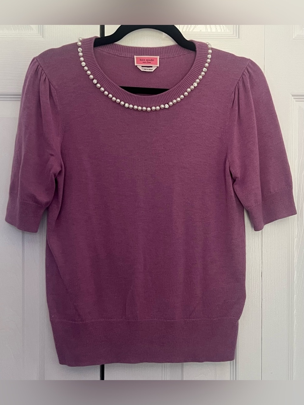 Kate Spade Pearl & Pave Collar Short Sleeve Sweater in Lilac Bloom